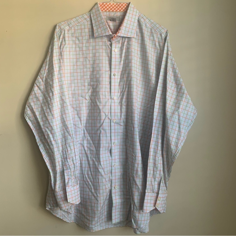 Jack Stone by Thomas Dean orange/white Men's Checkered dress Shirt size 2XL